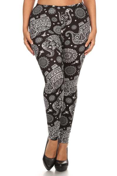 Plus Size Elephant Print, Full Length Leggings In A Slim Fitting Style With A Banded High Waist - Deals Kiosk