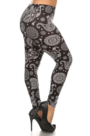 Plus Size Elephant Print, Full Length Leggings In A Slim Fitting Style With A Banded High Waist - Deals Kiosk