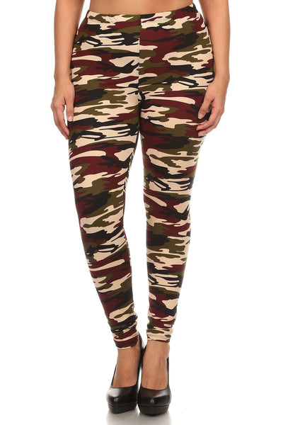 Plus Size Army Print, Banded, Full Length Leggings In A Fitted Style With A High Waist - Deals Kiosk