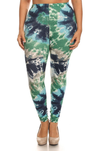 Plus Size Tie Dye Print, Full Length Leggings In A Fitted Style With A Banded High Waist - Deals Kiosk
