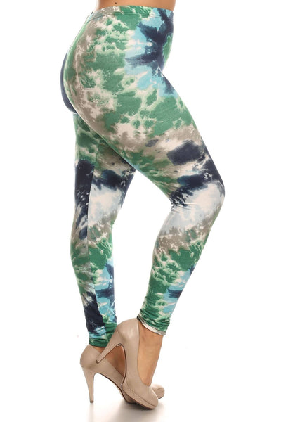 Plus Size Tie Dye Print, Full Length Leggings In A Fitted Style With A Banded High Waist - Deals Kiosk