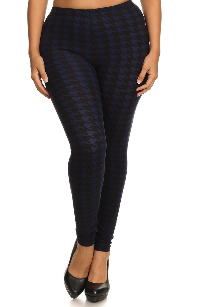 Plus Size Houndstooth Graphic Print, Full Length Leggings In A Slim Fitting Style With A Banded High Waist - Deals Kiosk