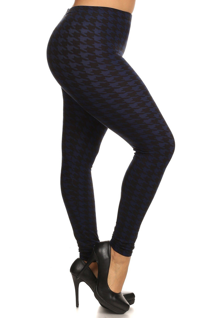 Plus Size Houndstooth Graphic Print, Full Length Leggings In A Slim Fitting Style With A Banded High Waist - Deals Kiosk