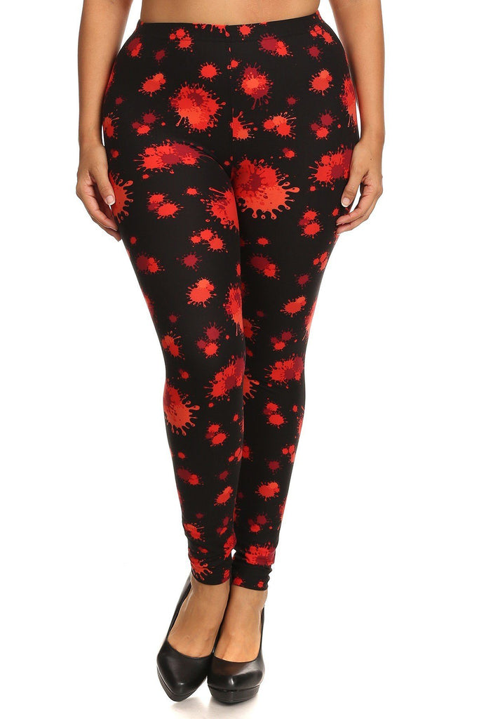 Plus Size Splatter Print, Full Length Leggings In A Slim Fitting Style With A Banded High Waist - Deals Kiosk
