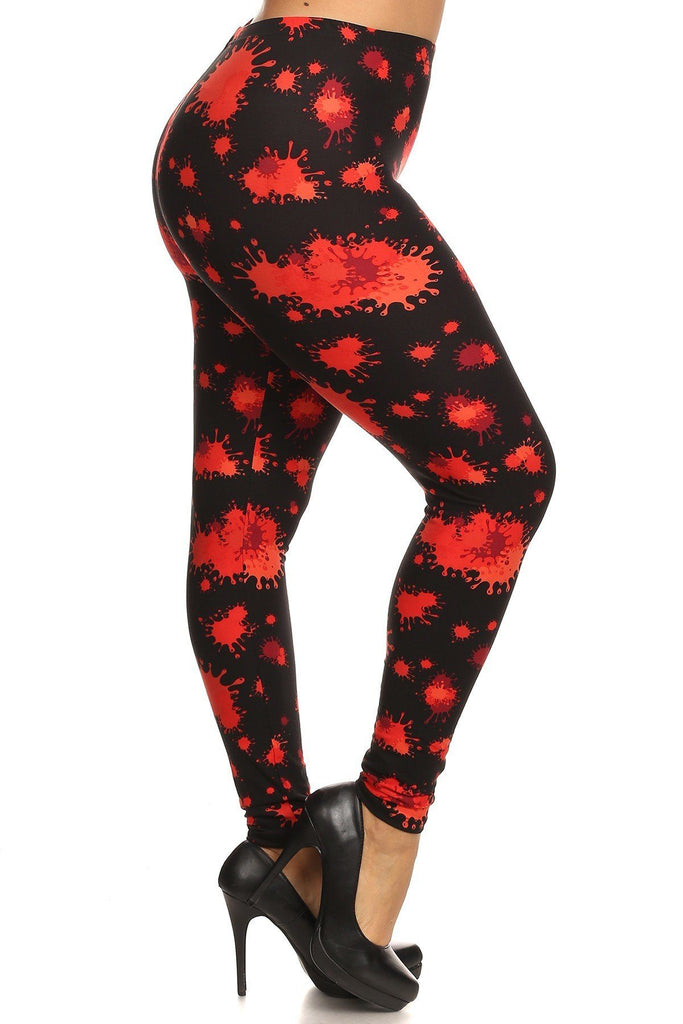 Plus Size Splatter Print, Full Length Leggings In A Slim Fitting Style With A Banded High Waist - Deals Kiosk