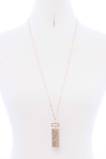 Rectangle Glass Bead Pendant Long Necklace - Deals Kiosk