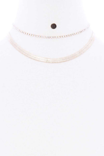 Herringbone Rhinestone Chain 2 Layered Necklace Earring Set - Deals Kiosk
