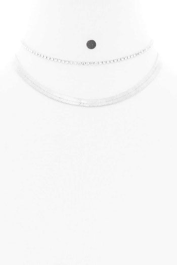 Herringbone Rhinestone Chain 2 Layered Necklace Earring Set - Deals Kiosk