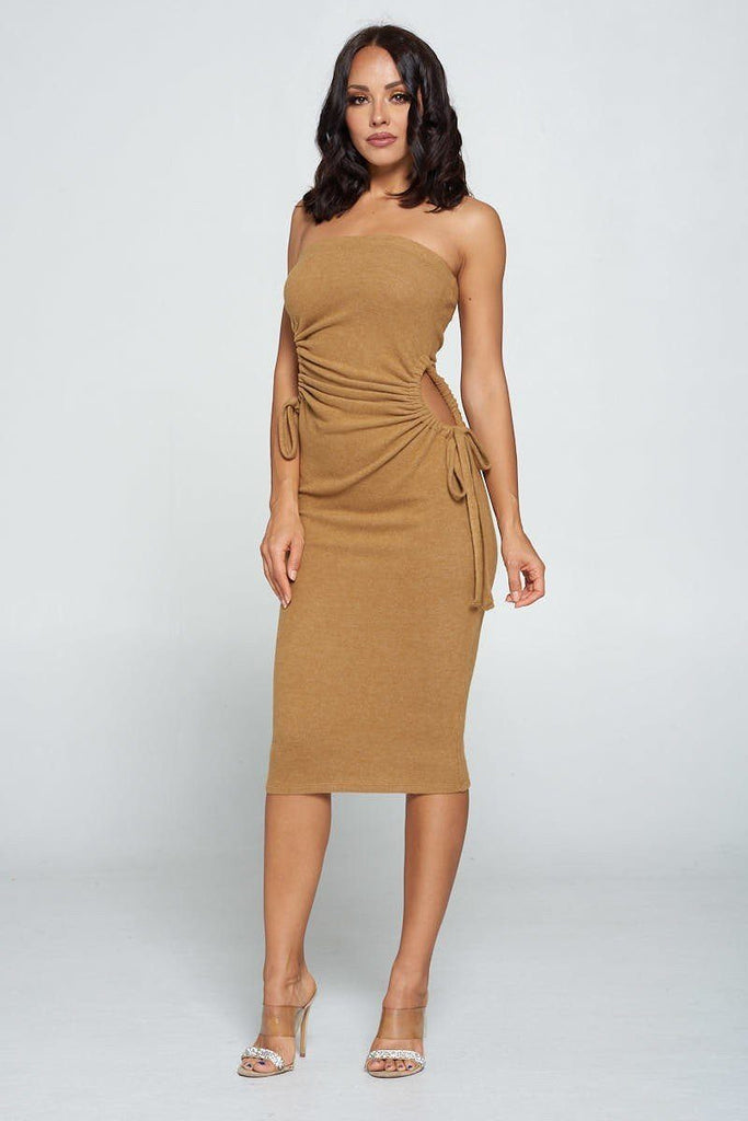 Strapless Solid Color Bodycon Dress - Deals Kiosk