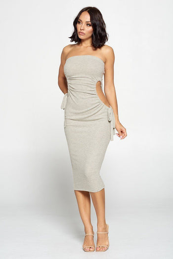 Strapless Solid Color Bodycon Dress - Deals Kiosk