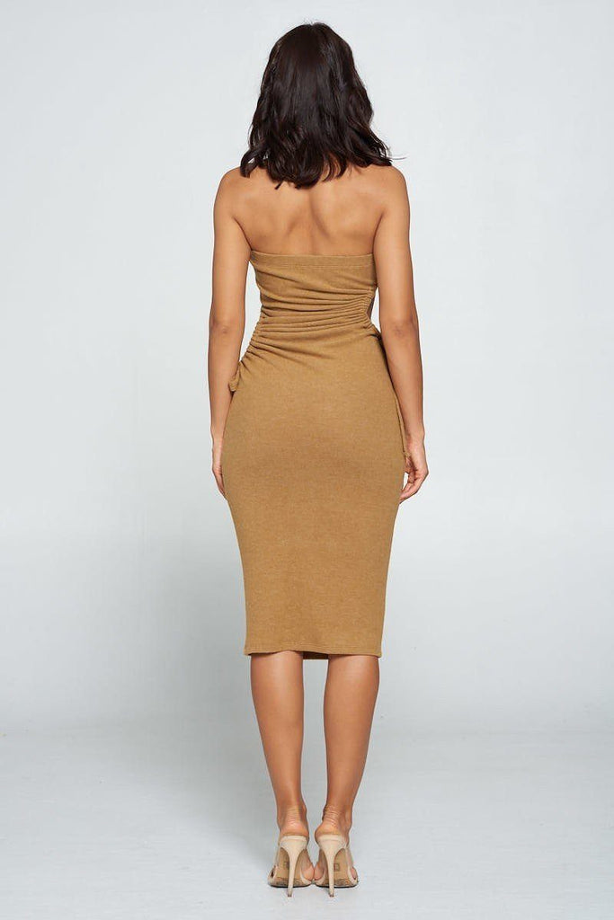 Strapless Solid Color Bodycon Dress - Deals Kiosk
