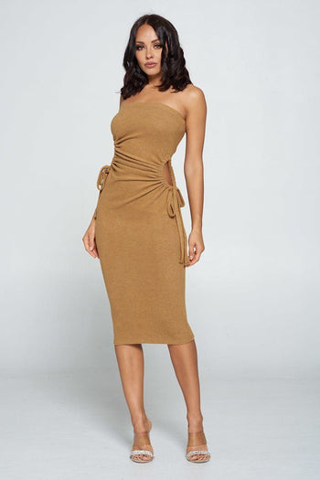 Strapless Solid Color Bodycon Dress - Deals Kiosk