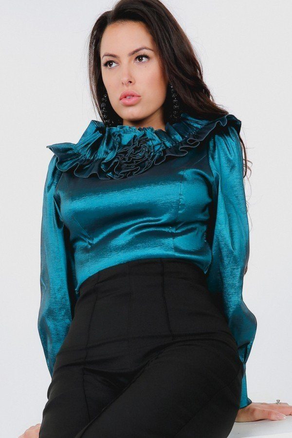 Flower Patch With Ruffle Neck Satin Blouse - Deals Kiosk
