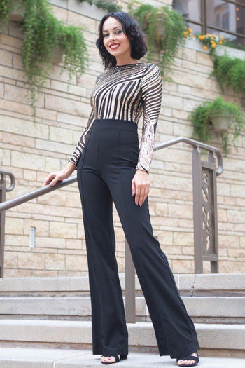 Sophisticated Gold Sequins Bodice Jumpsuit - Deals Kiosk
