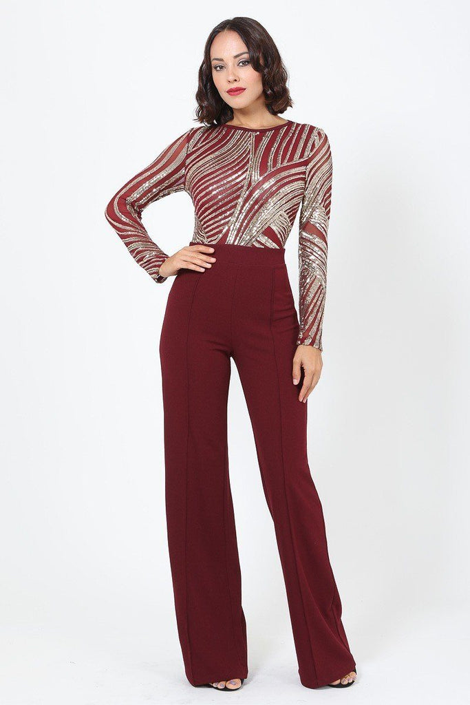 Sophisticated Gold Sequins Bodice Jumpsuit - Deals Kiosk