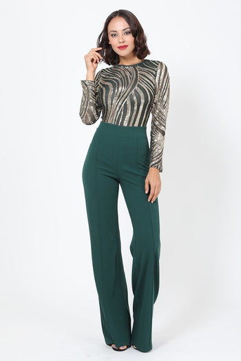 Sophisticated Gold Sequins Bodice Jumpsuit - Deals Kiosk