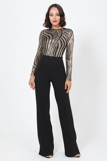 Sophisticated Gold Sequins Bodice Jumpsuit - Deals Kiosk