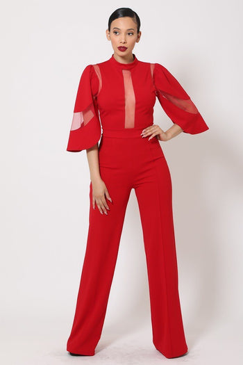 Semi Sheer Mesh Contrast Bodice Jumpsuit - Deals Kiosk
