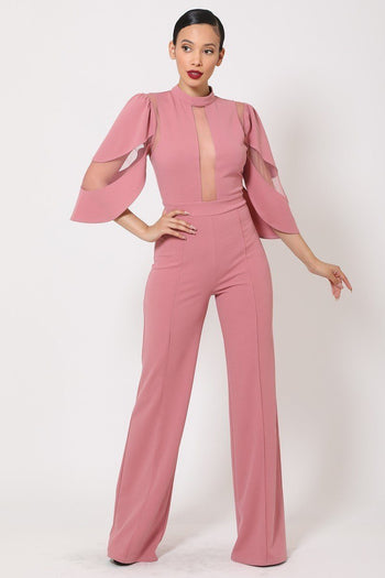Semi Sheer Mesh Contrast Bodice Jumpsuit - Deals Kiosk