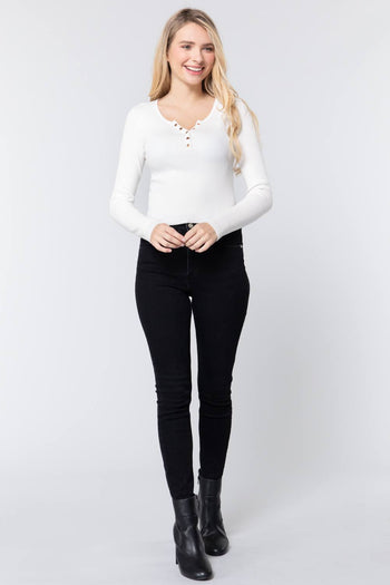 Snap Button Detail Sweater Top - Deals Kiosk