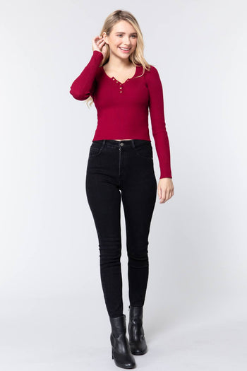 Snap Button Detail Sweater Top - Deals Kiosk