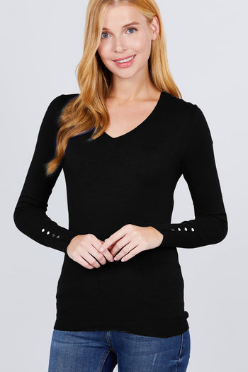V-neck Sweater W/rivet Button - Deals Kiosk
