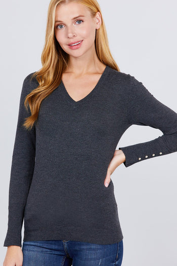 V-neck Sweater W/rivet Button - Deals Kiosk