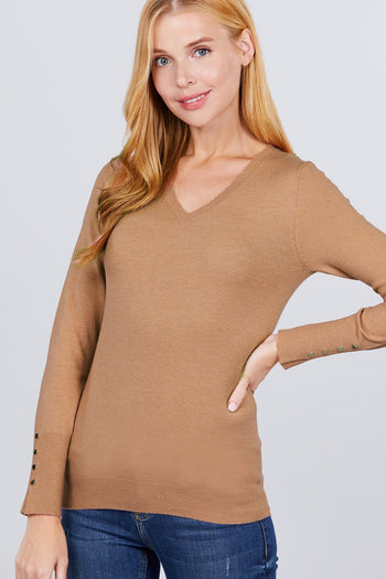 V-neck Sweater W/rivet Button - Deals Kiosk