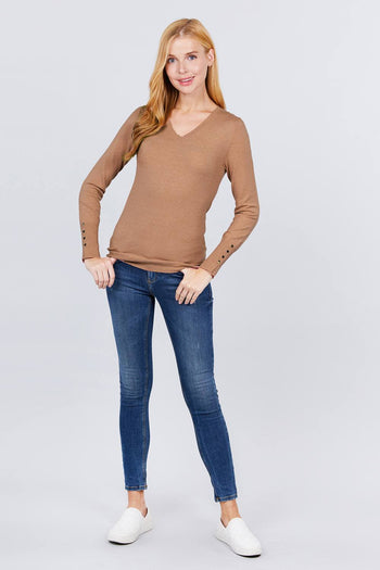 V-neck Sweater W/rivet Button - Deals Kiosk