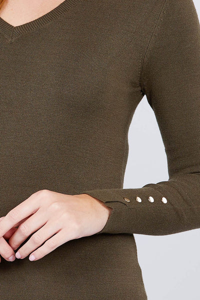 V-neck Sweater W/rivet Button - Deals Kiosk
