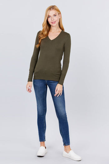 V-neck Sweater W/rivet Button - Deals Kiosk
