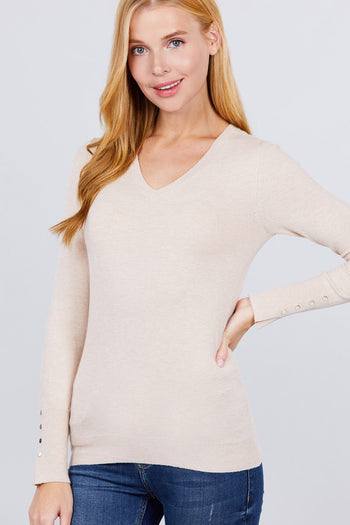 V-neck Sweater W/rivet Button - Deals Kiosk