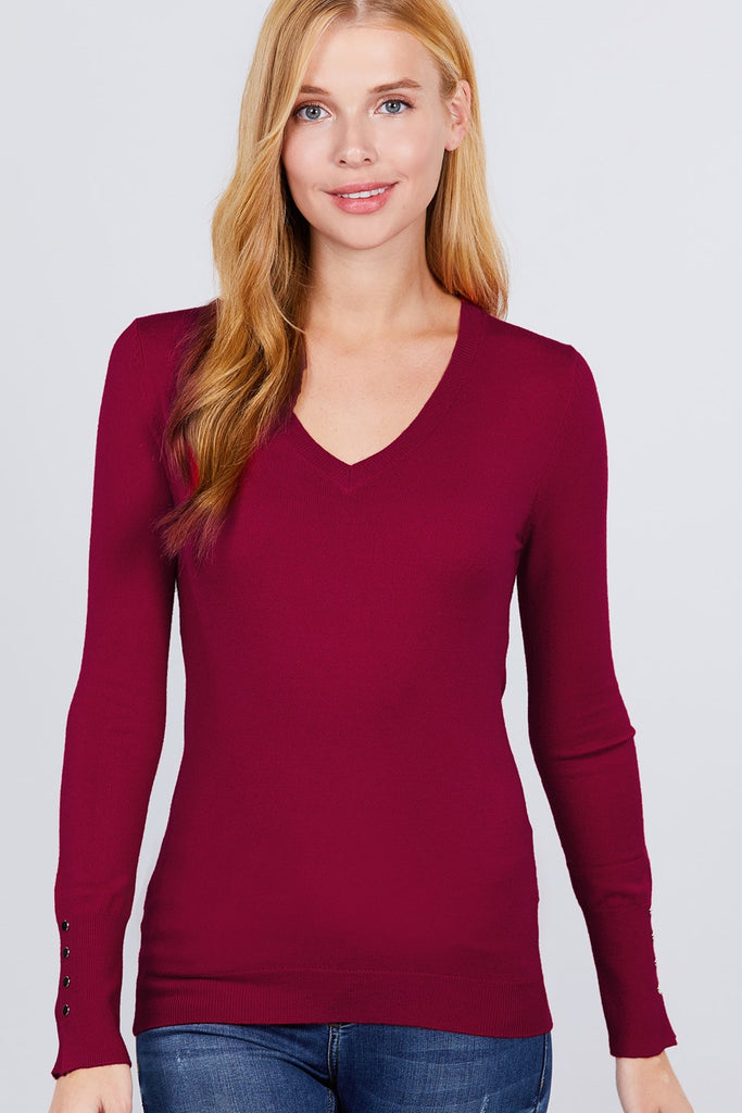 V-neck Sweater W/rivet Button - Deals Kiosk