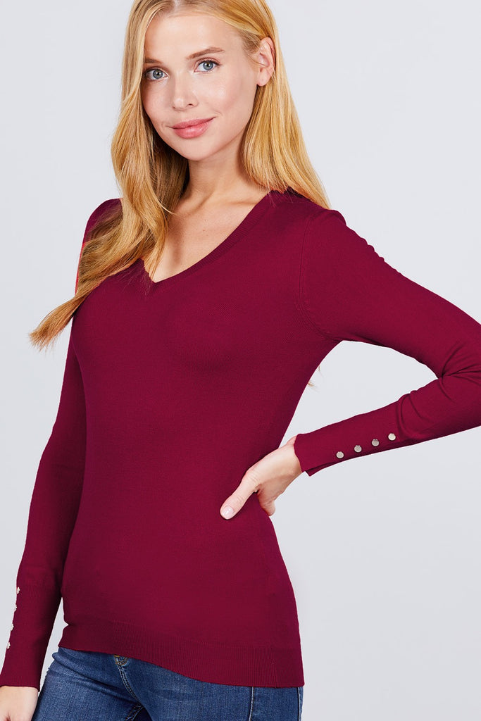 V-neck Sweater W/rivet Button - Deals Kiosk