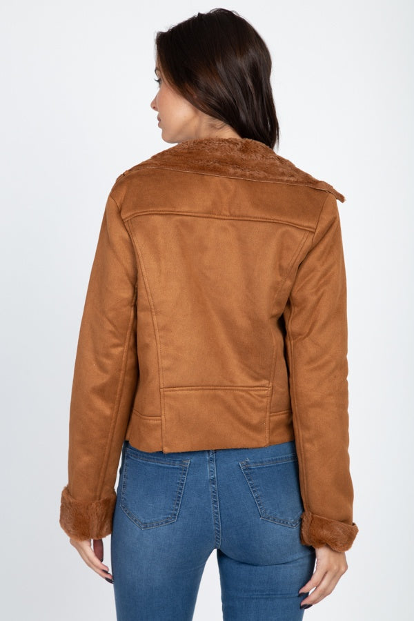 Suede Faux Fur Moto Jacket - Deals Kiosk