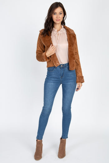 Suede Faux Fur Moto Jacket - Deals Kiosk