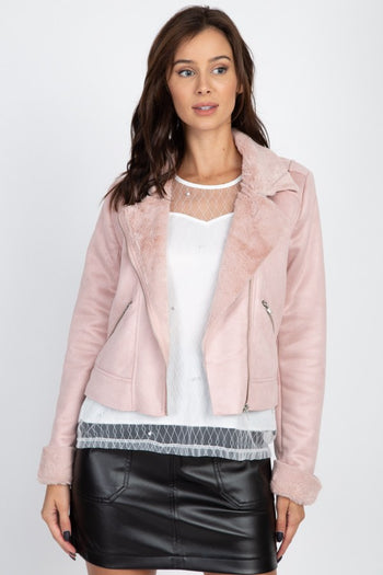 Suede Faux Fur Moto Jacket - Deals Kiosk