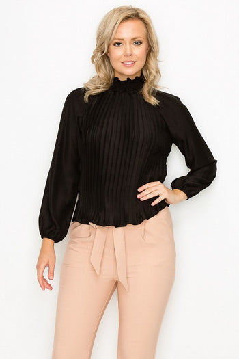 Smocked Trim Pleated Top - Deals Kiosk
