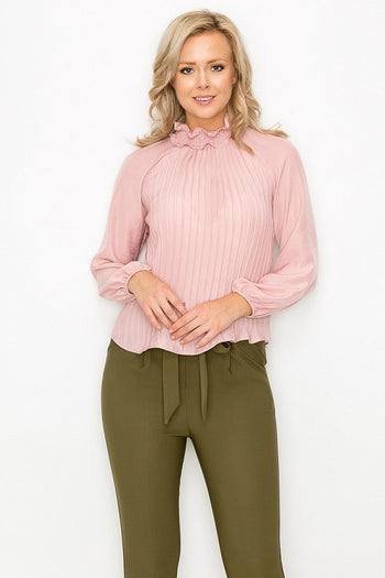 Smocked Trim Pleated Top - Deals Kiosk