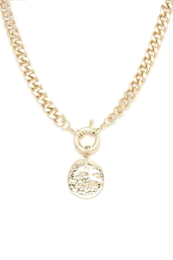 Hammered Coin Cuban Chain Link Metal Necklace - Deals Kiosk