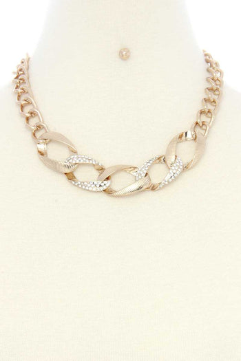 Oval Link Rhinestone Metal Necklace - Deals Kiosk
