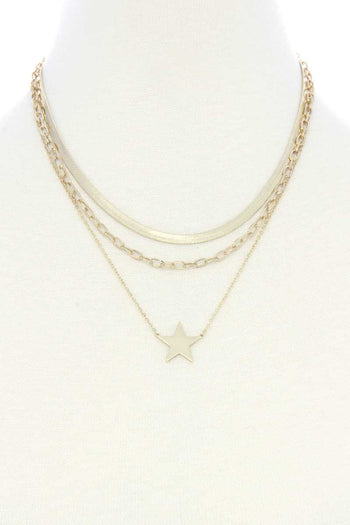 Triple Layer Star Pendant Metal Necklace - Deals Kiosk