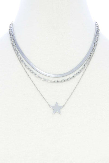 Triple Layer Star Pendant Metal Necklace - Deals Kiosk