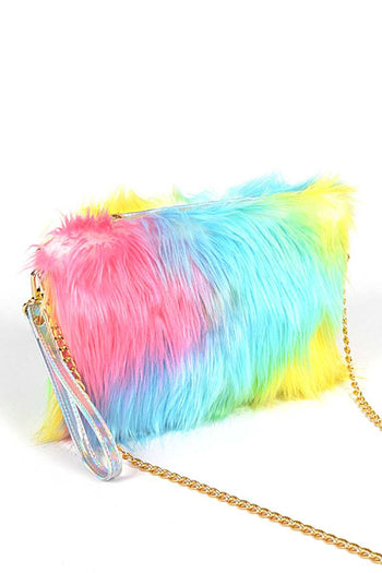 Multi Color Fur With Wrist Band Pouch Bag - Deals Kiosk