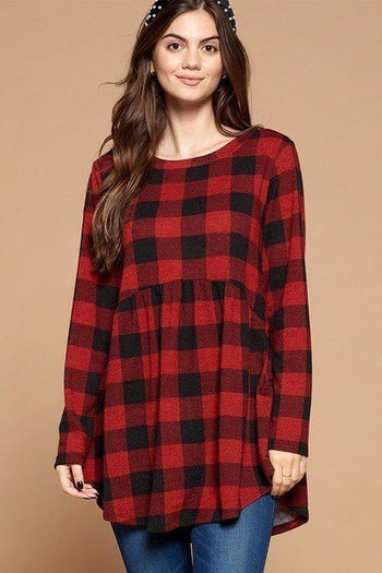 Soft Knit Buffalo Plaid Tunic Top - Deals Kiosk