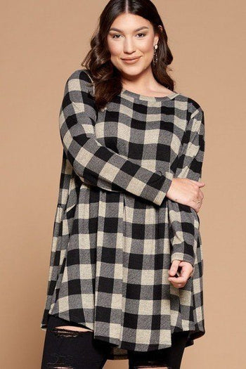 Soft Knit Buffalo Plaid Tunic Top - Deals Kiosk