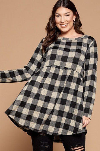 Soft Knit Buffalo Plaid Tunic Top - Deals Kiosk