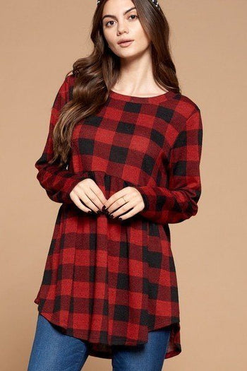 Soft Knit Buffalo Plaid Tunic Top - Deals Kiosk