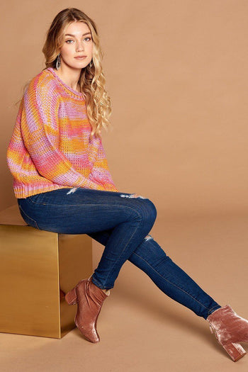 Multi-color Thread Striped Knit Sweater - Deals Kiosk