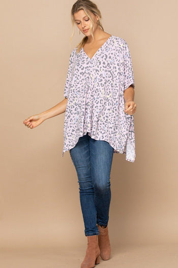 Leopard And Letter Printed Knit Top - Deals Kiosk